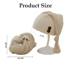 MOMISY Newborn Baby Photography Props, Long Tail Cap and Wrap Set (Beige, 0 to 6 months)