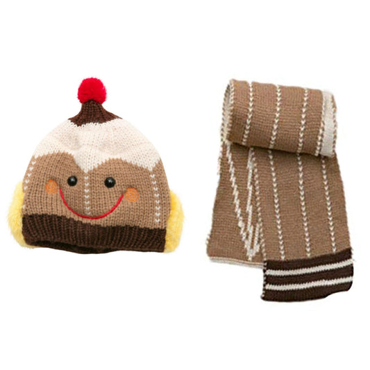 SYGA Baby Girls Boys Cute Cap Hats and Scarf Set, 6 Months to 3 Years Knit Warm Baby Winter Cap Hat Beanie Cap Hat_Brown, Circumference:46-50 cm