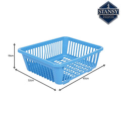 STANSY Plastic Dish Drainer with Cutlery Holder & Drain Tray, Blue, 45 x 32 x 18 cm