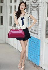 SYGA Women's Glossy Patent Leather Handbag Kiss Lock Purse Top Handle Handbag Suitable Gift for a festival,occasion,Birthday(ROSE RED)