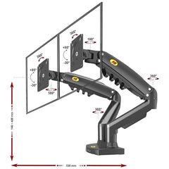 SYGA NB F160 Dual Monitor Desk Mount, Gas-Strut Arm for 17-27 inch Screens, 9kg Load Capacity per Arm, Black