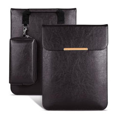 SwooK 15-16 Inch Laptop Sleeve with Handle & Pouch – Waterproof PU Leather Slim Case Compatible with MacBook Pro 16", Dell XPS 15, Lenovo, HP, ASUS – Scratch Resistant, Velvet Lined- Coffee