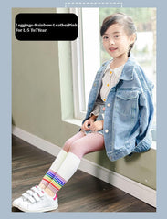 SYGA Children's Leggings Tights for Girls Soft Cotton Anti-Pilling Leggings Rainbow Cropped Pants (Small - 1-3 Years, Black)