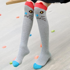 MOMISY 1 Pair of Baby Spring Winter And Autumn Combed Cotton Long Tube Knee-High Socks Suitable Age of 3 to 12 Years (IN, Age, 3 Years, 12 Years, GreyCat)