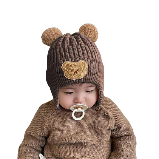 SYGA Winter Warm Ear Protection Knitted Cute Pompom Baby Hat (2-6 Year) Brown