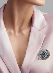 SYGA Women's Floral Brooch Pin with Rhinestones and Pearls(Blue Gray)