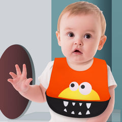 MOMISY Baby Bib For Newborn Waterproof Silicone Apron Wipeable Stain Resistant With pocket For 6 months and up (1, OrangeEye)