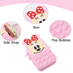 SYGA Children Pop It Fidget Minnie Mouse Silicone Bag Kids Push Popper Educational Decompression Bubble Shoulder Bag (Black)