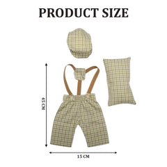 MOMISY Baby Photography Props Set, 4 Pieces, Gentleman Cap with Bow, Pillow and Dungaree (Light Green, 0-3 Months)