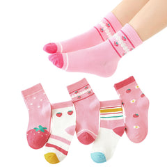 MOMISY 5 Pairs Baby Kids Girl Boys Tube Socks Toddlers Comfortable Ankel Length gifts (IN, Age, 0 Months, 12 Months, Multi Strawberry)