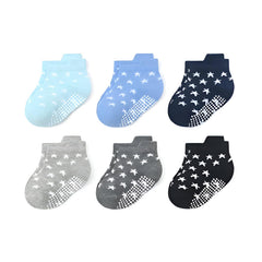 MOMISY Cotton Anti skid Baby Girl Boys Toddlers Infant children Non Slip Socks-6 Pairs (IN, Age, 3 Years, 5 Years, AntiSkid-Star)