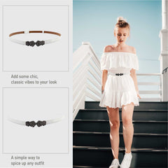 SYGA Women's Rose Flower Skinny Stretchy Leather Thin Belt, Black (Pack of 1)