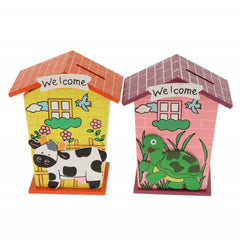 SYGA 1 Piece Small Animal Cartoon Wooden House Money Coin Saving Box Piggy Bank Children Gifts(Random)