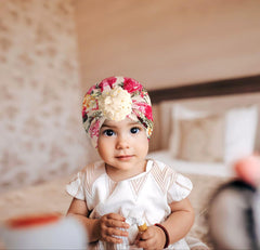 SYGA Baby Turban Hat, Toddler Beanie Cap Infant Hat 6 Month-4 Years Cotton Floral Baby Cap Headwear Unisex With Big Flower Soft Cute Hat, Multicolor