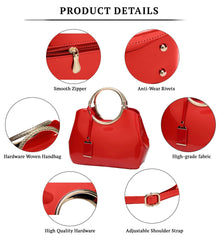 SYGA Leather Glossy Women's Bag Bride Wedding Handbag Women's One Shoulder Crossbody Stylish Bag(RED)