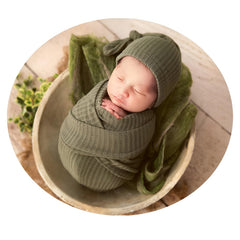 MOMISY Newborn Baby Photography Props, Long Tail Cap and Wrap Set (Green, 0 to 6 Months)