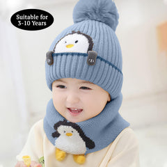 SYGA Baby Winter Cap with Scarf Knitted Penguin Design Beanie Hat for 3-10 Years, Stretchable Woolen Neck & Ear Protection(Yellow)