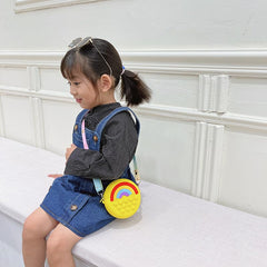 SYGA Children Pop It Fidget Rainbow Pattern Silicone Bag Kids Push Popper Educational Bubble Shoulder Messenger Bag (Blue)