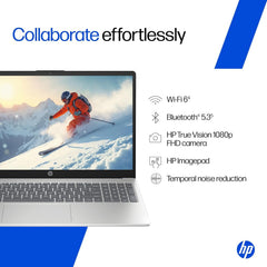 HP Laptop 15, Intel Core i5-1335U-13th Gen, (16GB DDR4,512GB SSD) Anti-Glare, Micro-Edge, FHD, 15.6''/39.6cm, Win11, M365 Basic(1yr)* Office24, Silver, 1.59kg, Iris Xe, FHD Camera w/Shutter