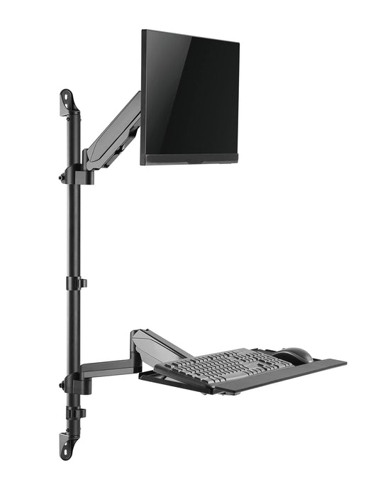 Gas Spring Monitor Arm & Keyboard Tray – Fits 17-32'' Screens – Height Adjustable Sit-Stand Workstation for Home & Office (Wall Mounted)