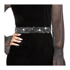 SYGA Women's Rhinestone Elastic belt with diamonds, fashionable and versatile dress, crystal girdle Belt Black