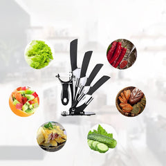 SYGA 6 Piece Ceramic Kitchen Knife Set and Vegetable Peeler Set with Adjustable Holder Stand(Black)