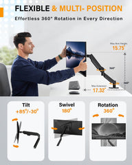BigPassport Gas Spring Monitor Arm Stand | Heavy Duty VESA Mount for 13–32 Inch Screens | Adjustable Aluminium Desk Mount for PC, Laptop Monitor – Holds 2–9kg