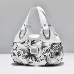 SYGA Women's Printed PU Leather Hobo Bag, Multiple Colors and Patterns, Crossbody Shoulder(WHITE INK GRAY FLOWER)