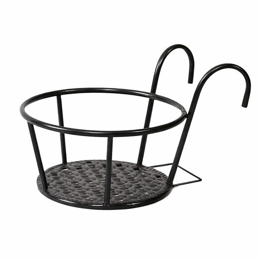 STANSY Iron Balcony Railing Plant Holder, Round Hanging Flower Pot Stand, Heavy Duty Metal Planter Basket for Balcony, Garden & Outdoor Decor, BlacK