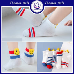 MOMISY 5 Pairs Tube Socks for children Toddlers Infant Baby Girl Boys (SmileyStriped, 3 Year to 5 Year)