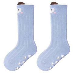 MOMISY 3 Pairs of Baby Kids Children Anti Skid Sleep Spring Winter And Autumn Combed Cotton Long Tube Knee-High Socks (YellowBlueKhaki, 0-1Y)