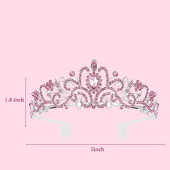 SYGA Bridal Princess Girl Tiara and Rhinestone Crown Headband Hair Accessories for Women Wedding Ceremony Party (Silver Plating + Pink diamonds)