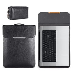 SwooK 15-16 Inch Laptop Sleeve with Handle & Pouch – Waterproof PU Leather Slim Case Compatible with MacBook Pro 16", Dell XPS 15, Lenovo, HP, ASUS – Scratch Resistant, Velvet Lined- Coffee