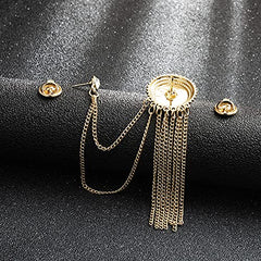 SYGA Men's & Women Suit Shirt Stud Lapel Pin Chain Tassel Brooch Pin with Crystal Chain(Classic Round Tassel Gold)
