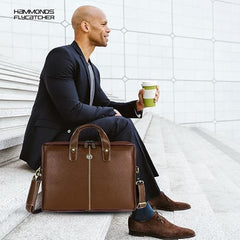 HAMMONDS FLYCATCHER Men Genuine Leather Office Bag - Laptop Bag - Padded Laptop Compartment, Fits 14 Inch Laptop - Adjustable Strap, 1 Year Warranty - Office, Travel, Daily Use - Brushwood, Brown