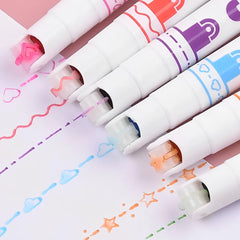 SYGA Set of 8 Roller Printing Pen Curve Highlighter Flower Contour Pen Double Line Wave Quick-Drying Box