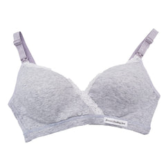 MOMISY Women's Top Open Maternity Nursing Bra Wire Free Lace Cotton Closure Breastfeeding Pregnancy Bra (Grey, 34B)