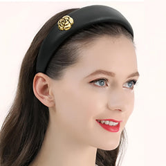 MOMISY Headbands, Plain Artificial Leather Hairbands for Girls, Women (Black, Free)