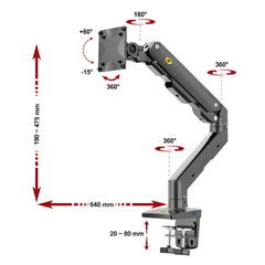 SYGA NB G50 Heavy Duty Monitor Mount, Gas Spring Arm for 27-45 inch Screens, 5-16kg Weight Capacity, Black