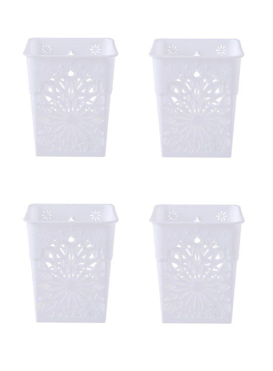 SYGA 4 Pieces Plastic Square Shape Storage Pen Holder_White
