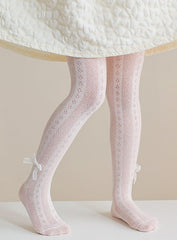 SYGA Baby Girls' Anti-Mosquito Cotton Thin Mesh Stockings with Bow Design, Size M 6-12 Months(White)