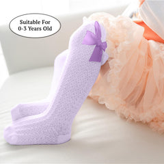 SYGA Baby Girls Mesh Nylon Bow Socks Suitable for Ages 0-3 Years(White)