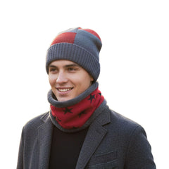 MOMISY Wool Winter Baseball Cap Plus Muffler Scarf Set for Men Women (Grey Maroon)