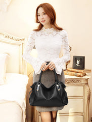 SYGA Women's Large Capacity Casual Crossbody Bag, One Shoulder Strap, Pu Leather Handbags(Black)