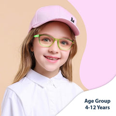 SYGA Children's Anti-Blue Light Goggles Soft Silicone Eye Protection Baby Flat Mirror Frame 4-12 years old (Blue frame yellow legs)