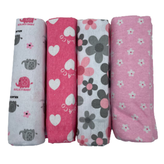 SYGA 4 Pcs Baby Velvet Cotton Swaddle Flannel Baby Printed Blanket for Toddler Newborn Infant 76X76 CM (Color & Design May Very) (Style 2)