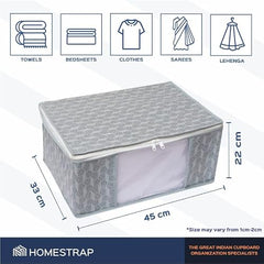 Homestrap set of 6 Foldable Saree Covers/Clothes Storage Bag/Wardrobe Organizer With Transparent Window And Zip For Lehenga, Suit, Dress,& Accessories (Grey)(Featured on Shark Tank), Polypropylene