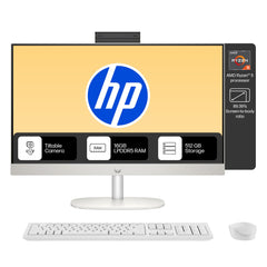 HP All-in-One Desktop 24 PC, AMD Ryzen 5 7520U, 16 GB LPDDR5, 512GB SSD, 60.5 cm (23.8"), Dual 2W Speakers,Windows 11,MSO, Shell White, 5.27 kg, 24-cr0025in