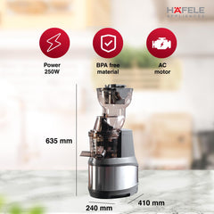 Hafele MAGNUS Cold Press Slow Juicer| 83mm Wide Chute| All-in-1 Fruit & Vegetable Juicer| 35RPM Speed for Max Nutrition| Stainless Steel Body| BPA Free Container| 250W