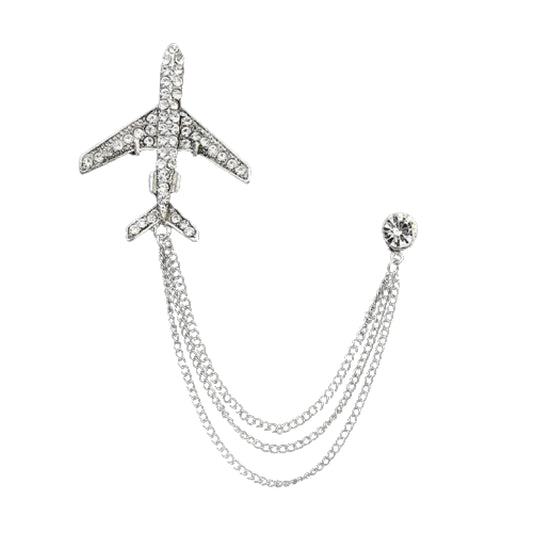 SYGA Men's & Women Suit Shirt Stud Lapel Pin Chain Tassel Brooch Pin with Crystal Chain(silver airplane)